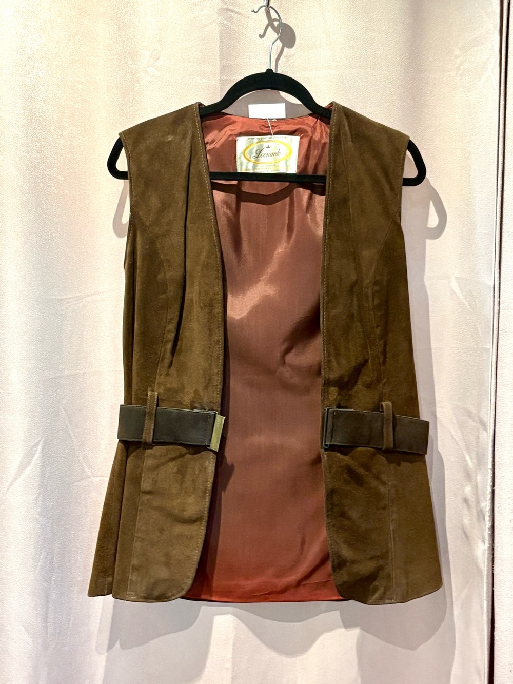 Brown Suede Sleeveless Vest with Belted Accents
